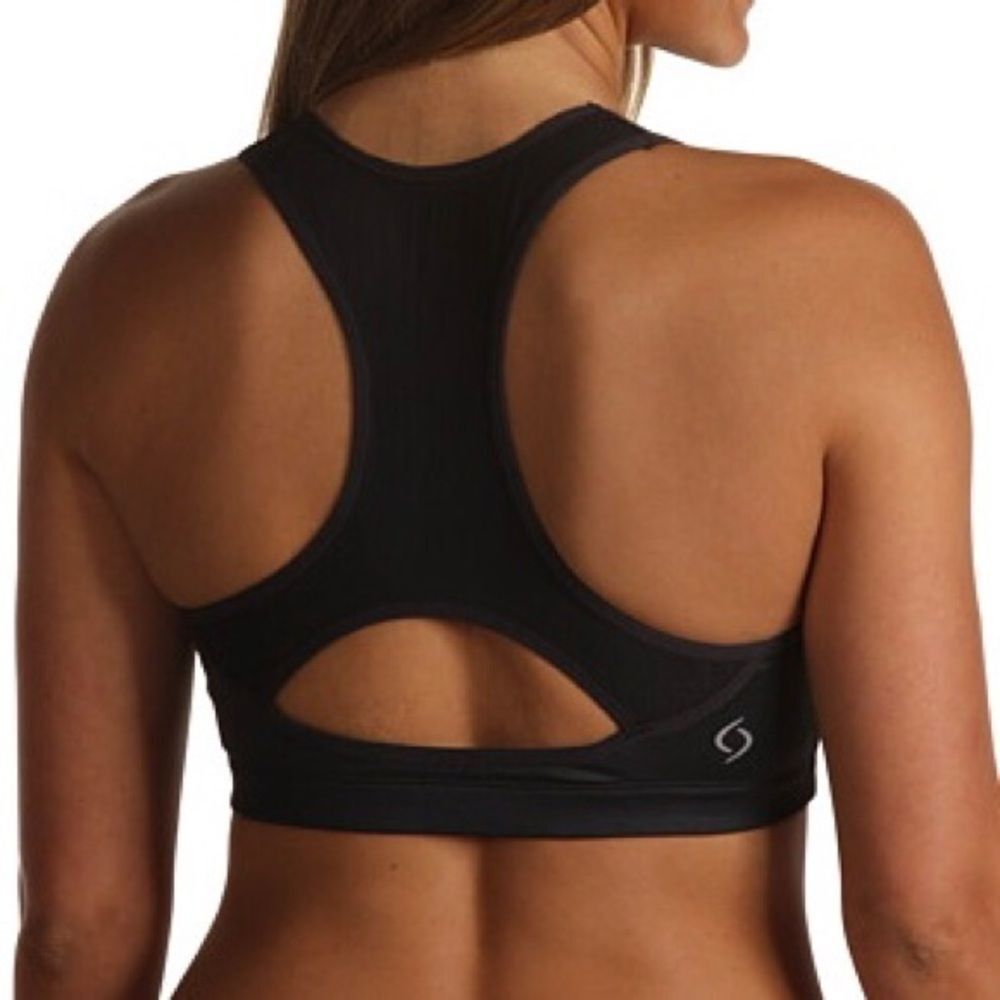 Moving Comfort Vixen Sports Bra Size Medium Black Abstract Racerback 300291‎